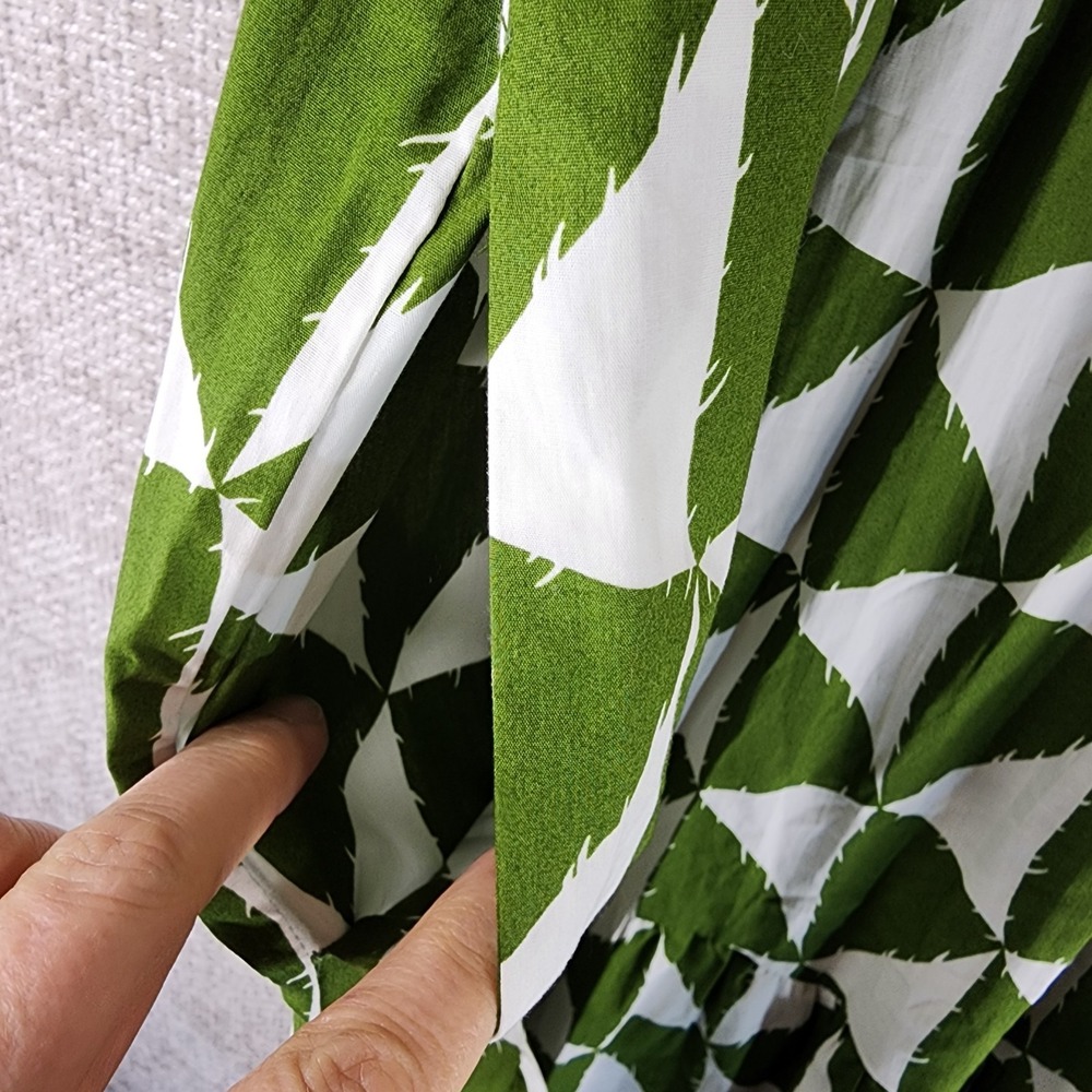 Anthropologie Maeve Bettina Shirt Dress Womens LP Petite Green White Triangles - Picture 5 of 13